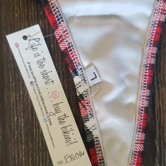 NWT Fresh Peaches Red and Black Plaid Bikini Top Size L - Picture 3 of 4